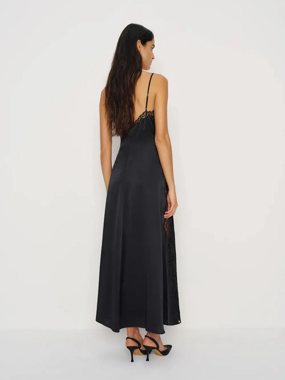 NEW NWT Reformation Ericka Silk Dress | Strappy Lace Black | Size 4 - Picture 4 of 14
